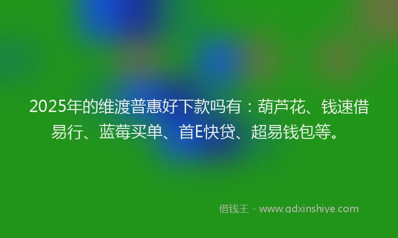2025年的维渡普惠好下款吗有：葫芦花、钱速借易行、蓝莓买单、首E快贷、超易钱包等。