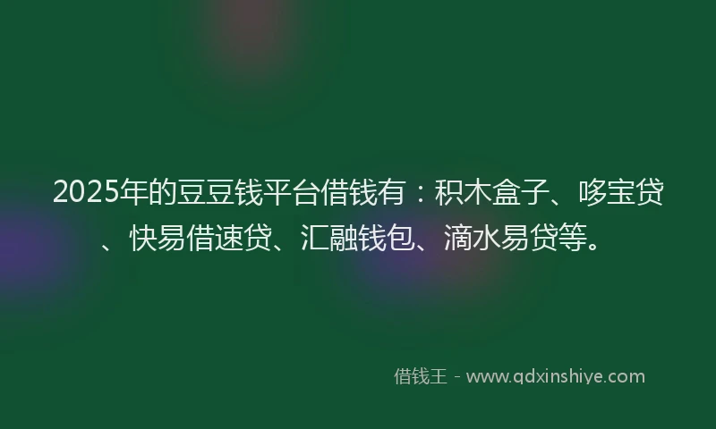2025年的豆豆钱平台借钱有：积木盒子、哆宝贷、快易借速贷、汇融钱包、滴水易贷等。