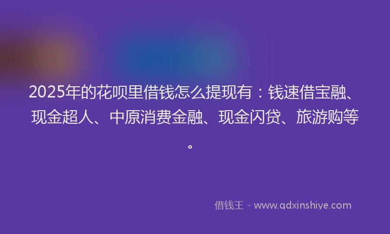 2025年的花呗里借钱怎么提现有：钱速借宝融、现金超人、中原消费金融、现金闪贷、旅游购等。