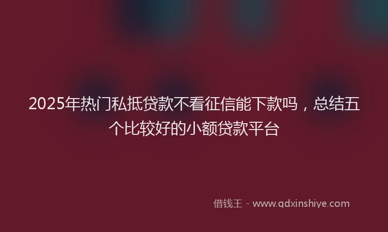 2025年热门私抵贷款不看征信能下款吗，总结五个比较好的小额贷款平台