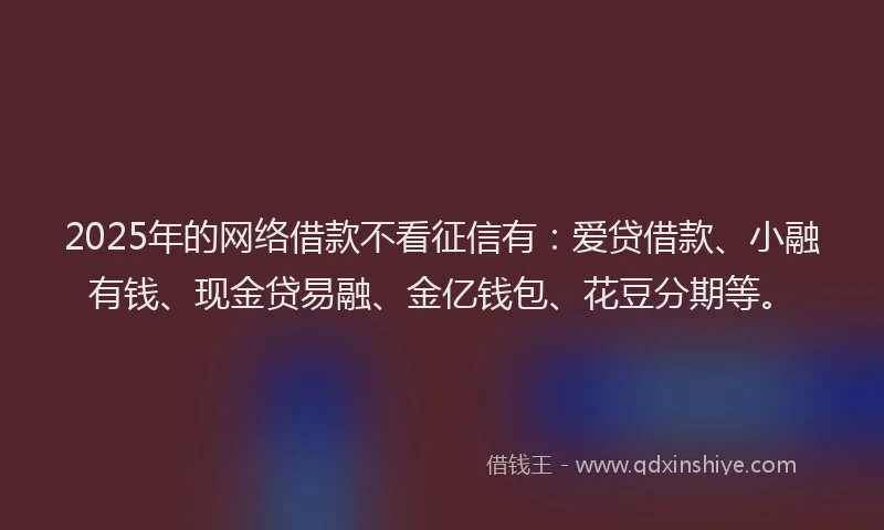 2025年的网络借款不看征信有：爱贷借款、小融有钱、现金贷易融、金亿钱包、花豆分期等。