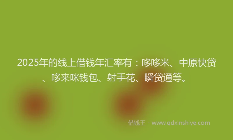 2025年的线上借钱年汇率有：哆哆米、中原快贷、哆来咪钱包、射手花、瞬贷通等。
