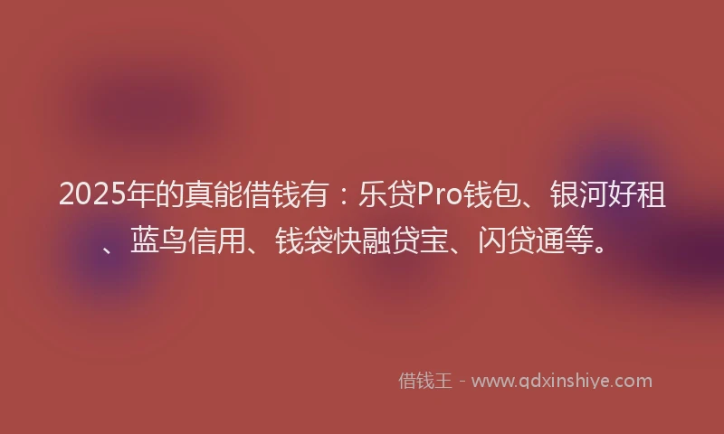 2025年的真能借钱有：乐贷Pro钱包、银河好租、蓝鸟信用、钱袋快融贷宝、闪贷通等。