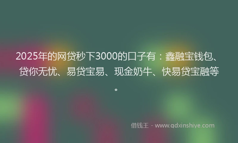 2025年的网贷秒下3000的口子有：鑫融宝钱包、贷你无忧、易贷宝易、现金奶牛、快易贷宝融等。