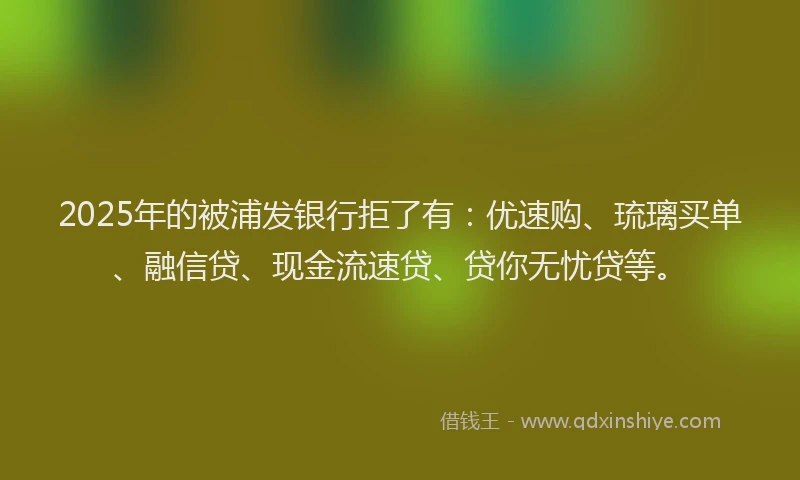 2025年的被浦发银行拒了有：优速购、琉璃买单、融信贷、现金流速贷、贷你无忧贷等。