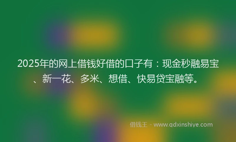 2025年的网上借钱好借的口子有：现金秒融易宝、新一花、多米、想借、快易贷宝融等。