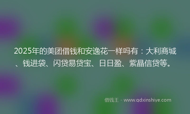 2025年的美团借钱和安逸花一样吗有：大利商城、钱进袋、闪贷易贷宝、日日盈、紫晶信贷等。