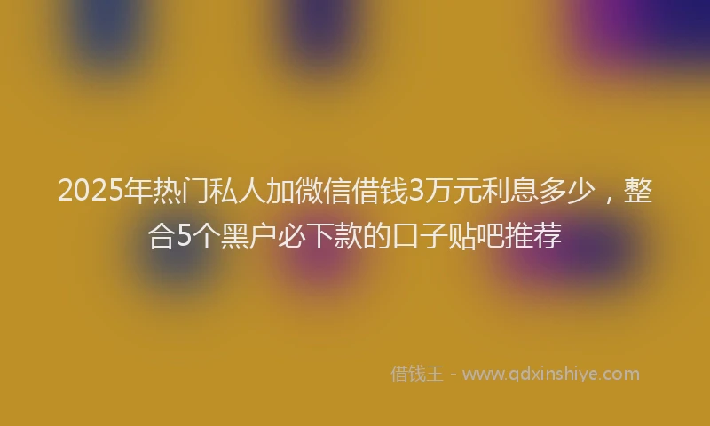 2025年热门私人加微信借钱3万元利息多少，整合5个黑户必下款的口子贴吧推荐