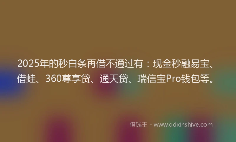 2025年的秒白条再借不通过有：现金秒融易宝、借蛙、360尊享贷、通天贷、瑞信宝Pro钱包等。