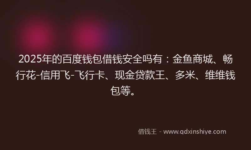 2025年的百度钱包借钱安全吗有：金鱼商城、畅行花-信用飞-飞行卡、现金贷款王、多米、维维钱包等。