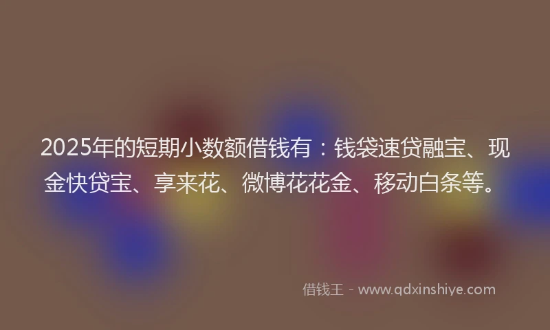 2025年的短期小数额借钱有：钱袋速贷融宝、现金快贷宝、享来花、微博花花金、移动白条等。
