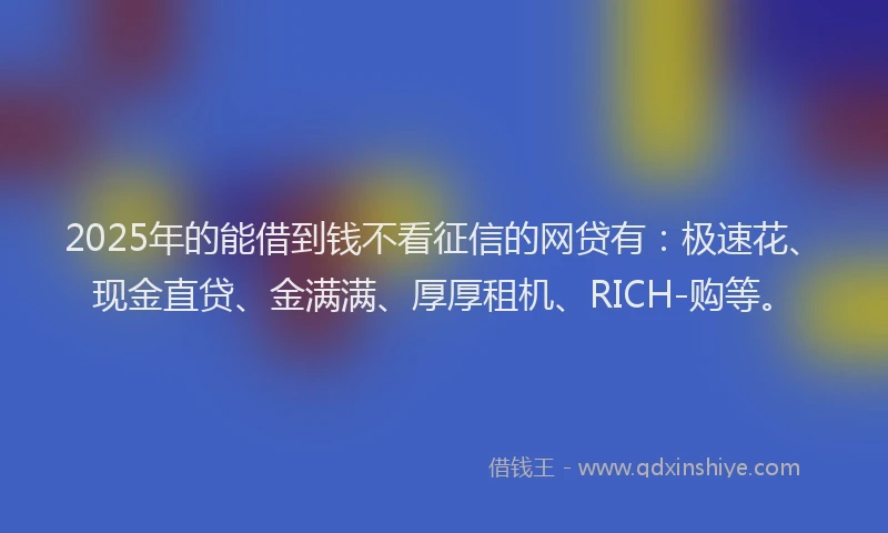 2025年的能借到钱不看征信的网贷有：极速花、现金直贷、金满满、厚厚租机、RICH-购等。