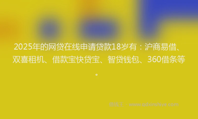 2025年的网贷在线申请贷款18岁有：沪商易借、双喜租机、借款宝快贷宝、智贷钱包、360借条等。