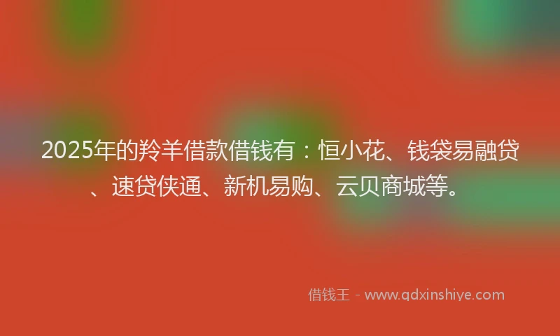 2025年的羚羊借款借钱有：恒小花、钱袋易融贷、速贷侠通、新机易购、云贝商城等。