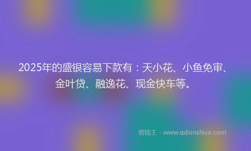 2025年的盛银容易下款有：天小花、小鱼免审、金叶贷、融逸花、现金快车等。