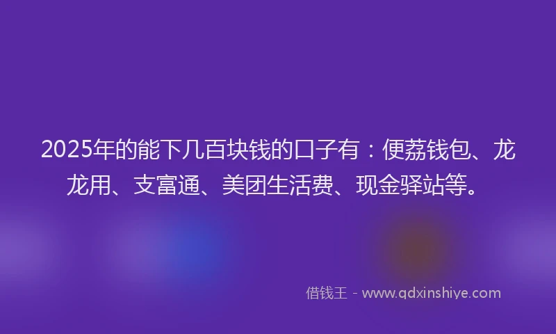 2025年的能下几百块钱的口子有：便荔钱包、龙龙用、支富通、美团生活费、现金驿站等。