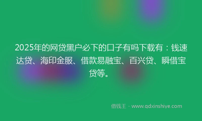 2025年的网贷黑户必下的口子有吗下载有：钱速达贷、海印金服、借款易融宝、百兴贷、瞬借宝贷等。
