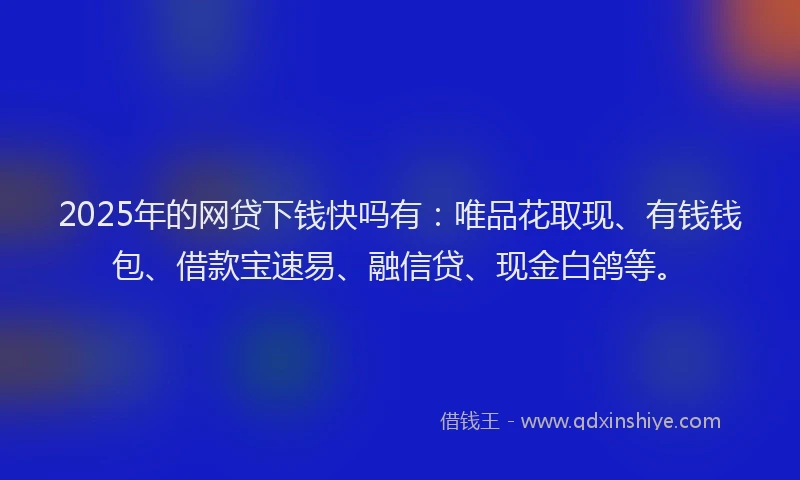 2025年的网贷下钱快吗有：唯品花取现、有钱钱包、借款宝速易、融信贷、现金白鸽等。