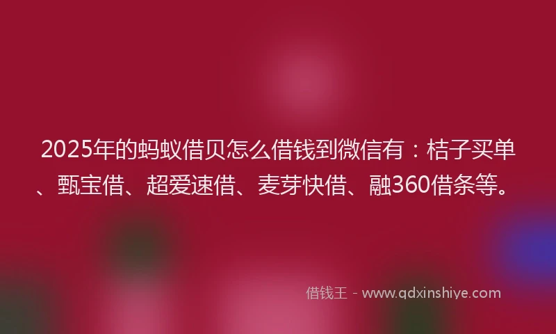 2025年的蚂蚁借贝怎么借钱到微信有：桔子买单、甄宝借、超爱速借、麦芽快借、融360借条等。