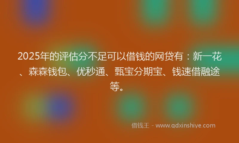 2025年的评估分不足可以借钱的网贷有：新一花、森森钱包、优秒通、甄宝分期宝、钱速借融途等。