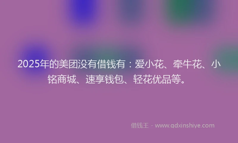 2025年的美团没有借钱有：爱小花、牵牛花、小铭商城、速享钱包、轻花优品等。