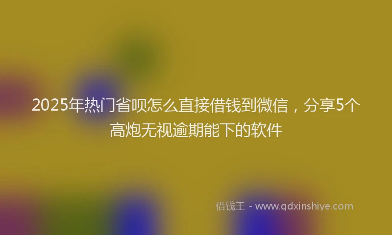 2025年热门省呗怎么直接借钱到微信，分享5个高炮无视逾期能下的软件