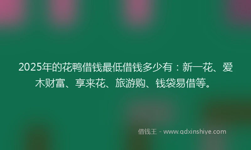 2025年的花鸭借钱最低借钱多少有：新一花、爱木财富、享来花、旅游购、钱袋易借等。