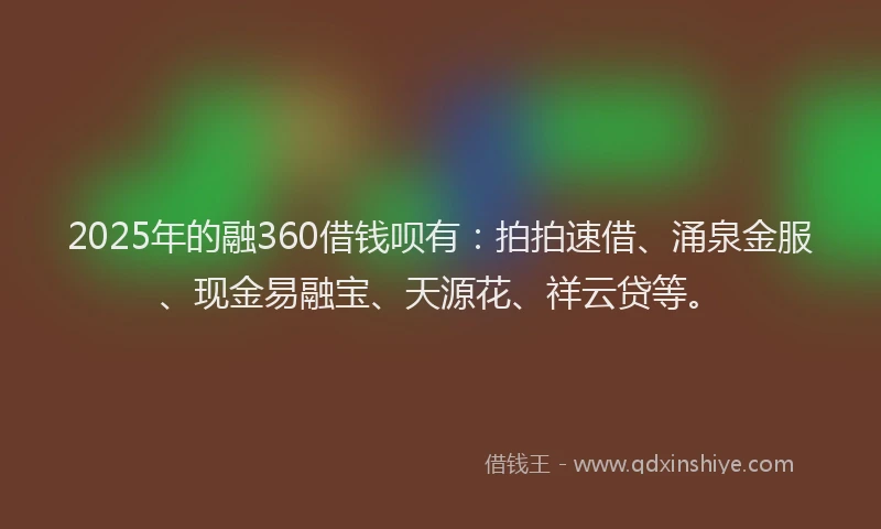 2025年的融360借钱呗有：拍拍速借、涌泉金服、现金易融宝、天源花、祥云贷等。