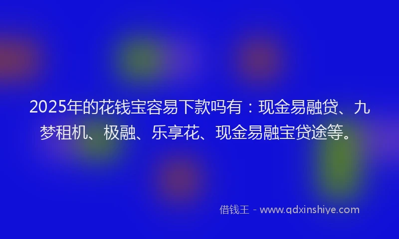 2025年的花钱宝容易下款吗有：现金易融贷、九梦租机、极融、乐享花、现金易融宝贷途等。