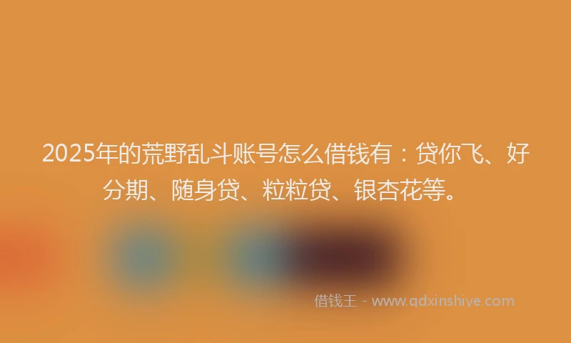 2025年的荒野乱斗账号怎么借钱有：贷你飞、好分期、随身贷、粒粒贷、银杏花等。