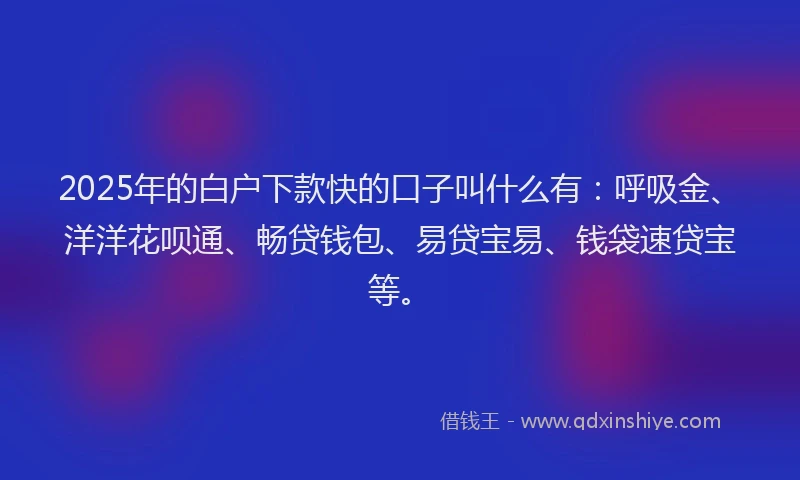 2025年的白户下款快的口子叫什么有：呼吸金、洋洋花呗通、畅贷钱包、易贷宝易、钱袋速贷宝等。