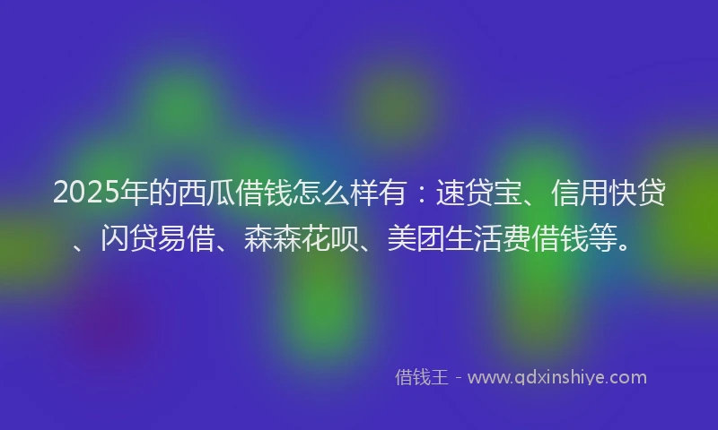 2025年的西瓜借钱怎么样有：速贷宝、信用快贷、闪贷易借、森森花呗、美团生活费借钱等。
