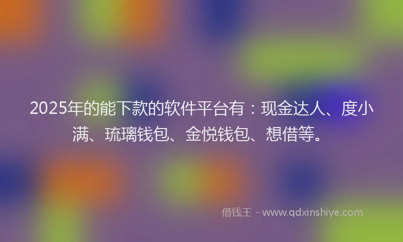 2025年的能下款的软件平台有：现金达人、度小满、琉璃钱包、金悦钱包、想借等。