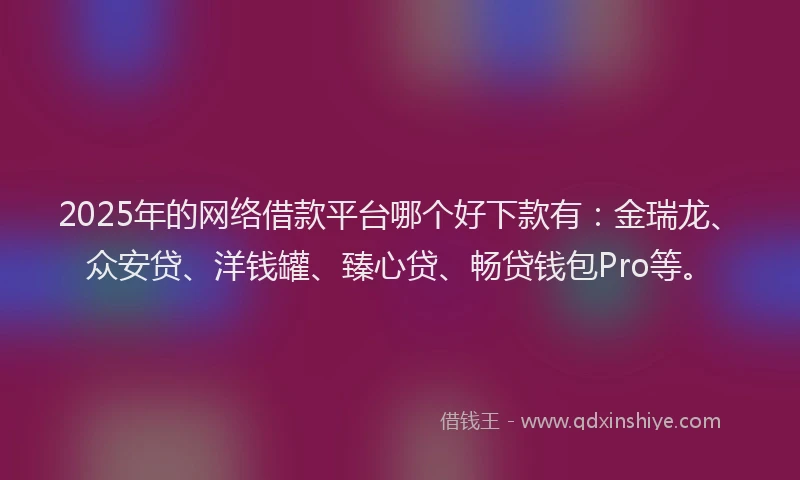 2025年的网络借款平台哪个好下款有：金瑞龙、众安贷、洋钱罐、臻心贷、畅贷钱包Pro等。