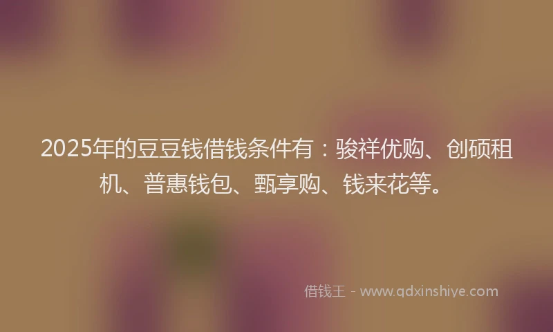 2025年的豆豆钱借钱条件有：骏祥优购、创硕租机、普惠钱包、甄享购、钱来花等。