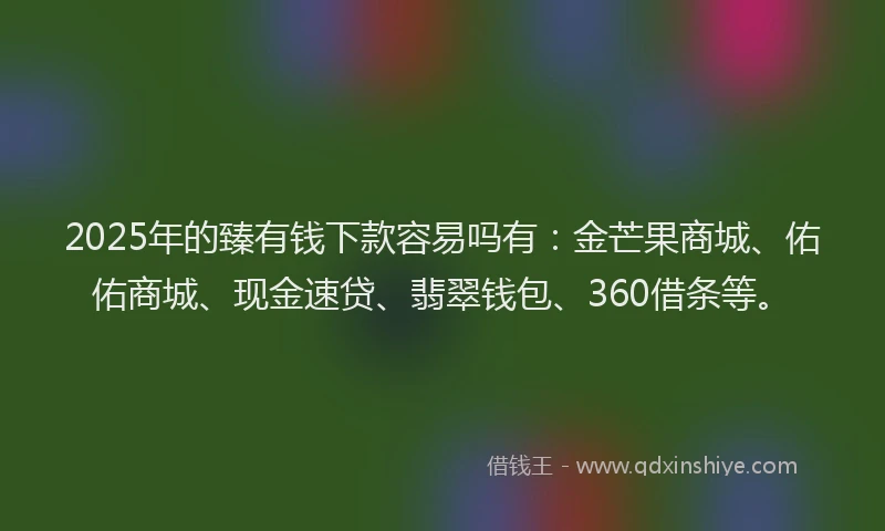 2025年的臻有钱下款容易吗有：金芒果商城、佑佑商城、现金速贷、翡翠钱包、360借条等。