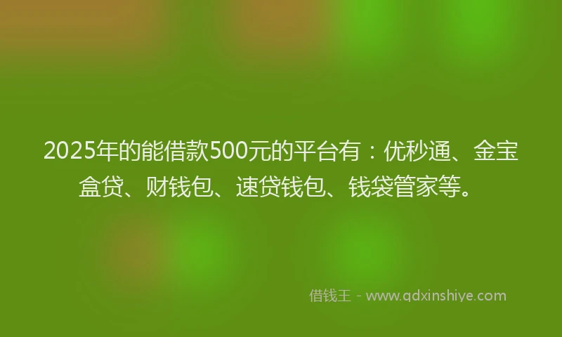 2025年的能借款500元的平台有：优秒通、金宝盒贷、财钱包、速贷钱包、钱袋管家等。