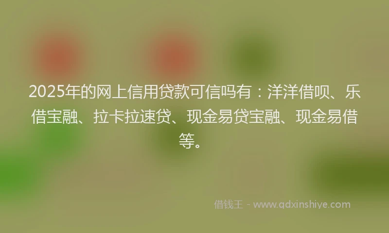 2025年的网上信用贷款可信吗有：洋洋借呗、乐借宝融、拉卡拉速贷、现金易贷宝融、现金易借等。
