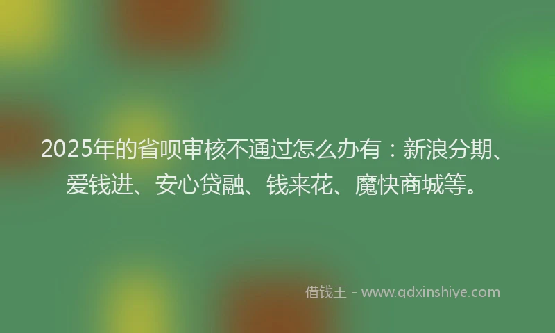 2025年的省呗审核不通过怎么办有：新浪分期、爱钱进、安心贷融、钱来花、魔快商城等。