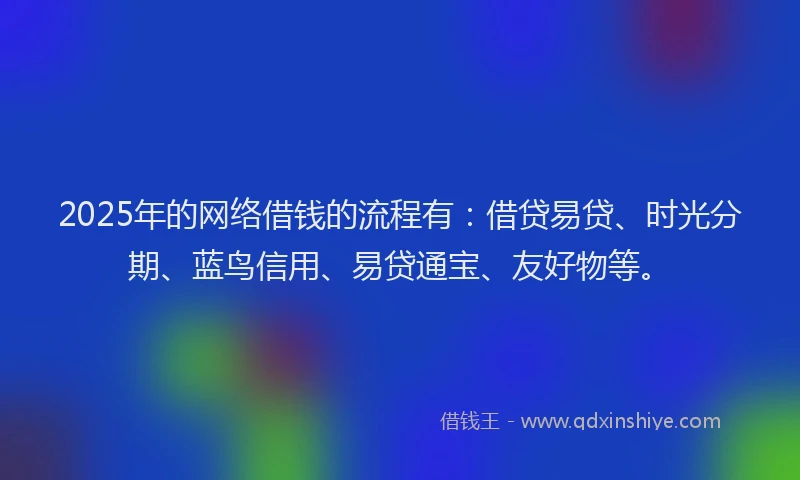 2025年的网络借钱的流程有：借贷易贷、时光分期、蓝鸟信用、易贷通宝、友好物等。