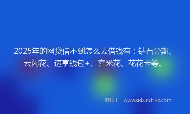 2025年的网贷借不到怎么去借钱有：钻石分期、云闪花、速享钱包+、喜米花、花花卡等。
