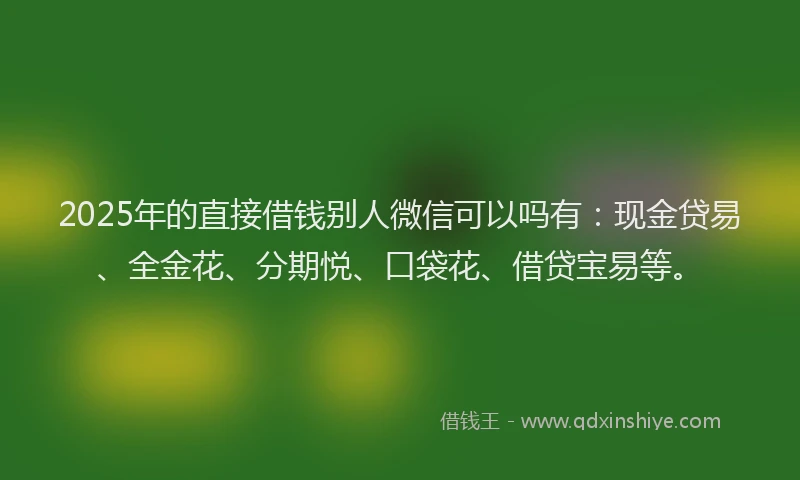 2025年的直接借钱别人微信可以吗有：现金贷易、全金花、分期悦、口袋花、借贷宝易等。