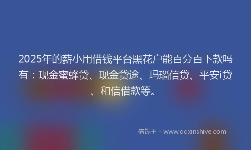 2025年的薪小用借钱平台黑花户能百分百下款吗有：现金蜜蜂贷、现金贷途、玛瑙信贷、平安i贷、和信借款等。