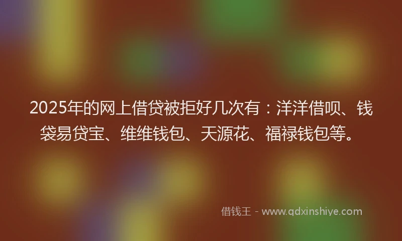 2025年的网上借贷被拒好几次有：洋洋借呗、钱袋易贷宝、维维钱包、天源花、福禄钱包等。