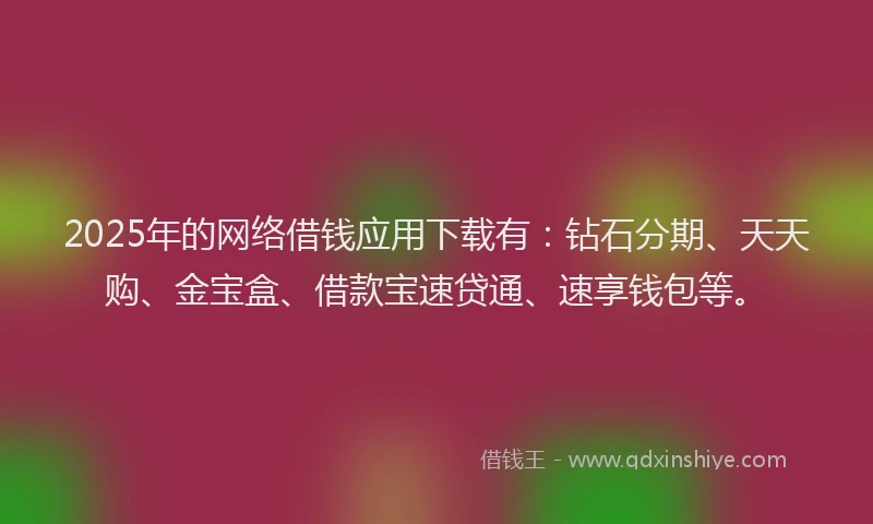 2025年的网络借钱应用下载有：钻石分期、天天购、金宝盒、借款宝速贷通、速享钱包等。