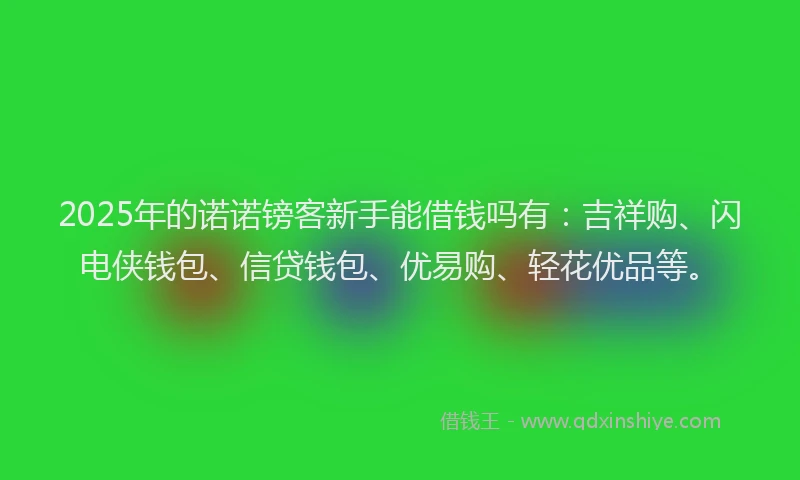 2025年的诺诺镑客新手能借钱吗有：吉祥购、闪电侠钱包、信贷钱包、优易购、轻花优品等。