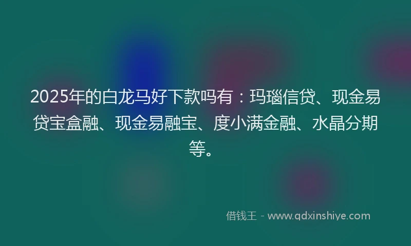 2025年的白龙马好下款吗有：玛瑙信贷、现金易贷宝盒融、现金易融宝、度小满金融、水晶分期等。