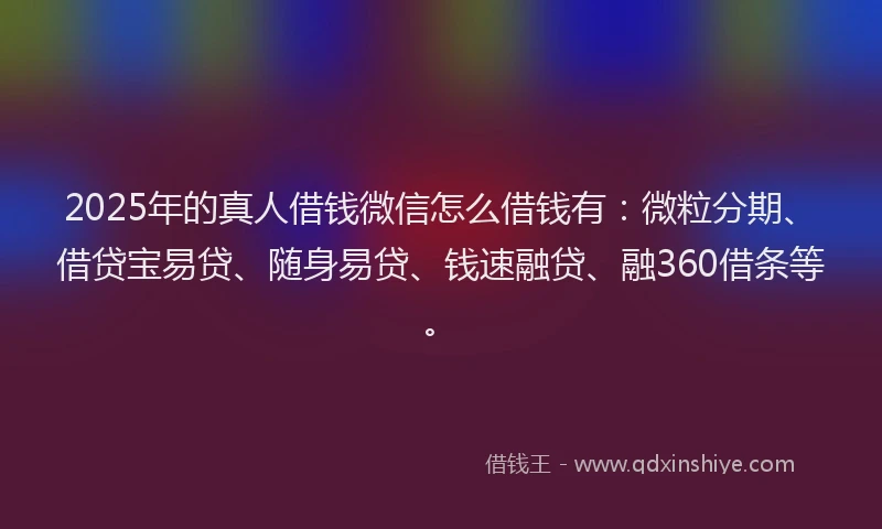 2025年的真人借钱微信怎么借钱有：微粒分期、借贷宝易贷、随身易贷、钱速融贷、融360借条等。