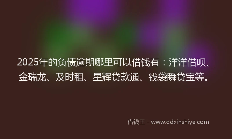 2025年的负债逾期哪里可以借钱有：洋洋借呗、金瑞龙、及时租、星辉贷款通、钱袋瞬贷宝等。