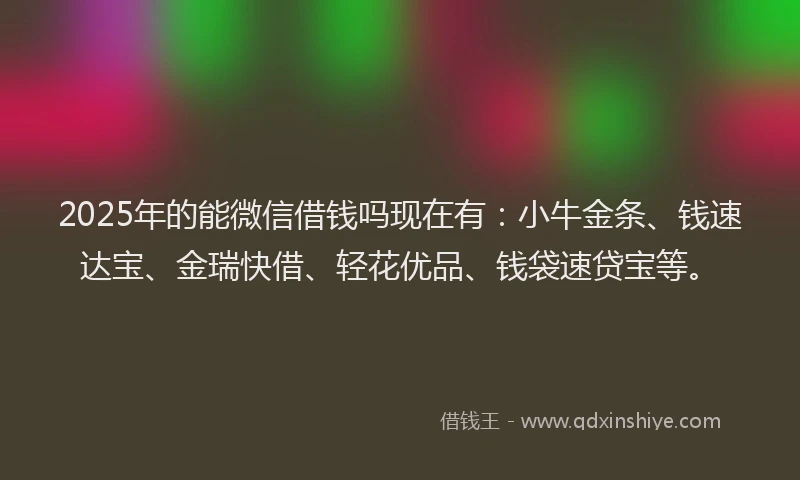 2025年的能微信借钱吗现在有：小牛金条、钱速达宝、金瑞快借、轻花优品、钱袋速贷宝等。